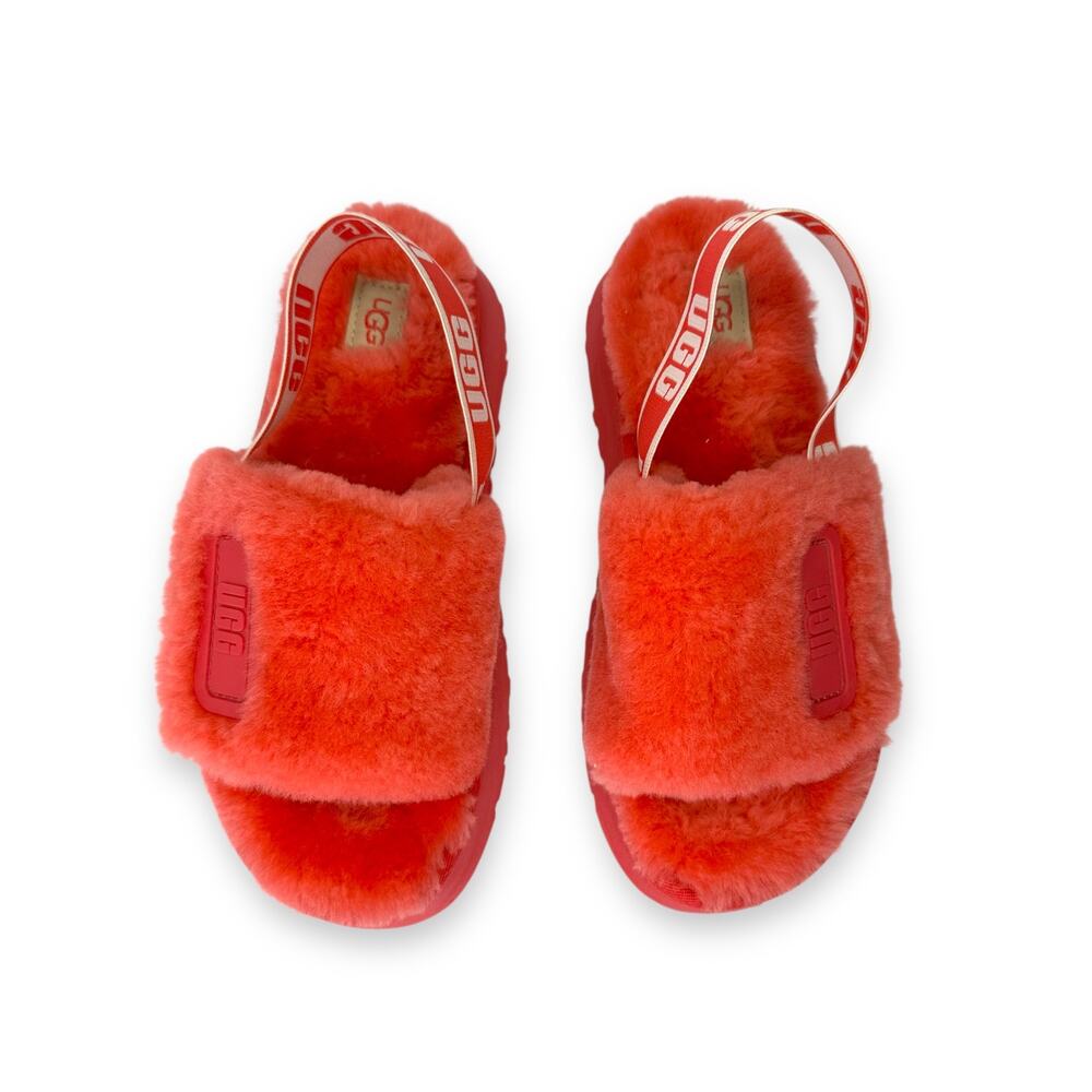 Ugg Women's Disco Slide Sandal Size 8 Pink Slingback Sherpa Sheepskin Platform - Picture 2 of 12